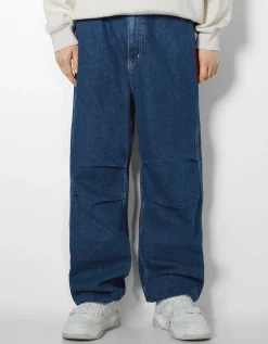 BERSHKA Jean parachute Bleu Discount