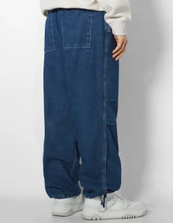 BERSHKA Jean parachute Bleu Discount