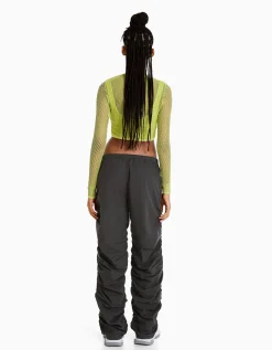BERSHKA Jean parachute fronce latérale Gris Discount
