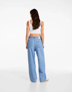 BERSHKA Jean 90’s plissé Bleu lavé Sale