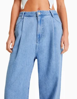BERSHKA Jean 90’s plissé Bleu lavé Sale