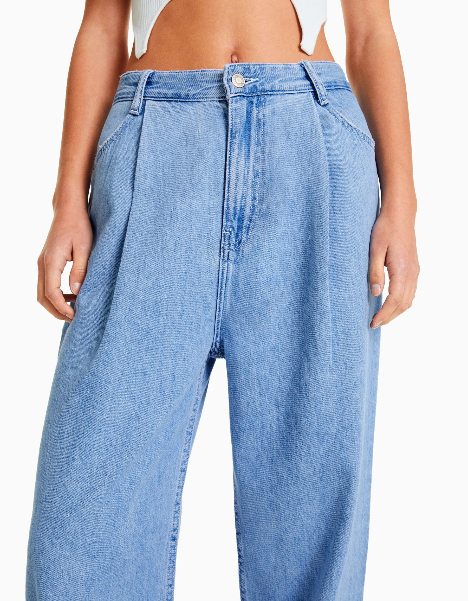 BERSHKA Jean 90’s plissé Bleu lavé Sale