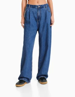 BERSHKA Jean 90’s plissé Bleu lavé New