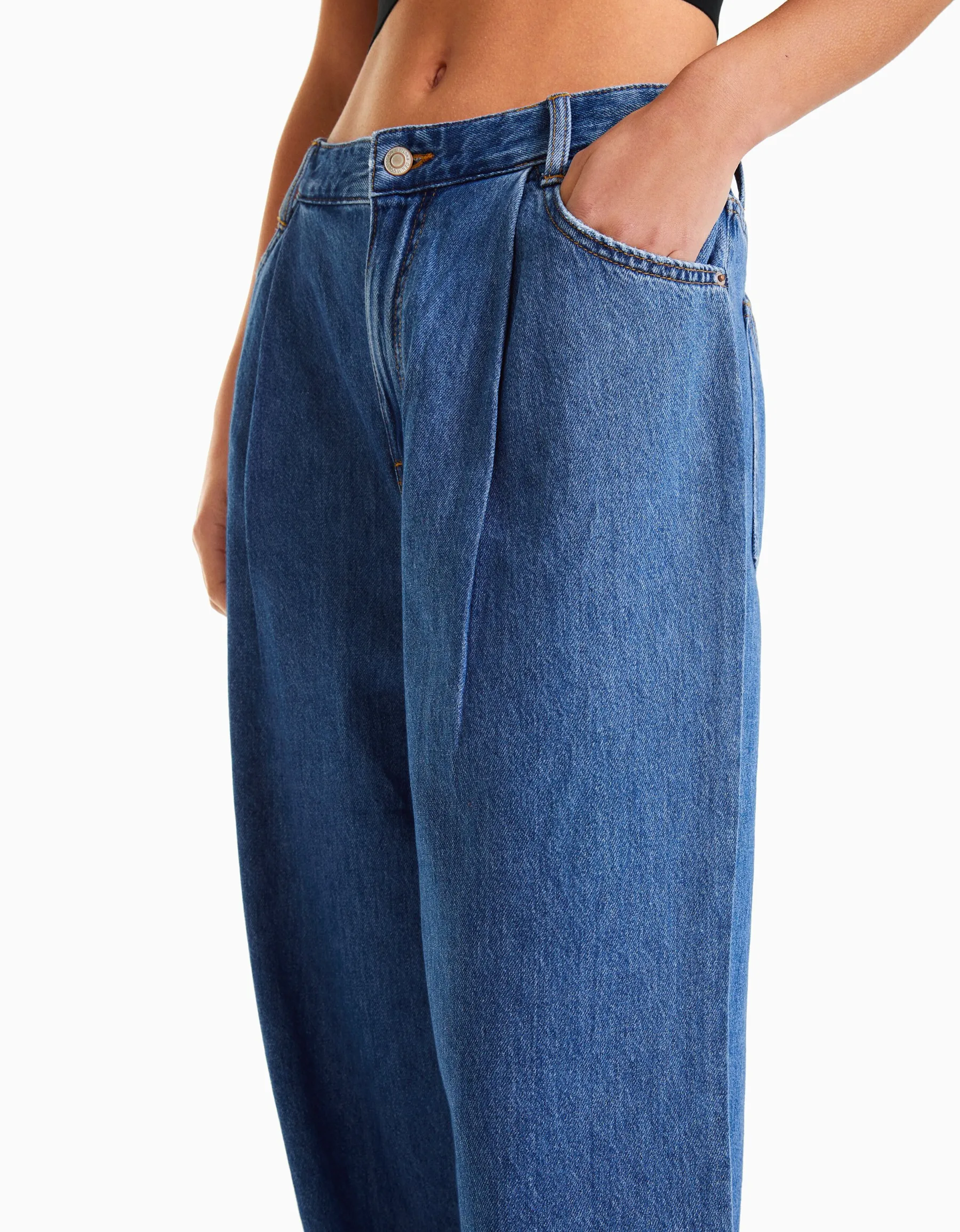 BERSHKA Jean 90’s plissé Bleu lavé New