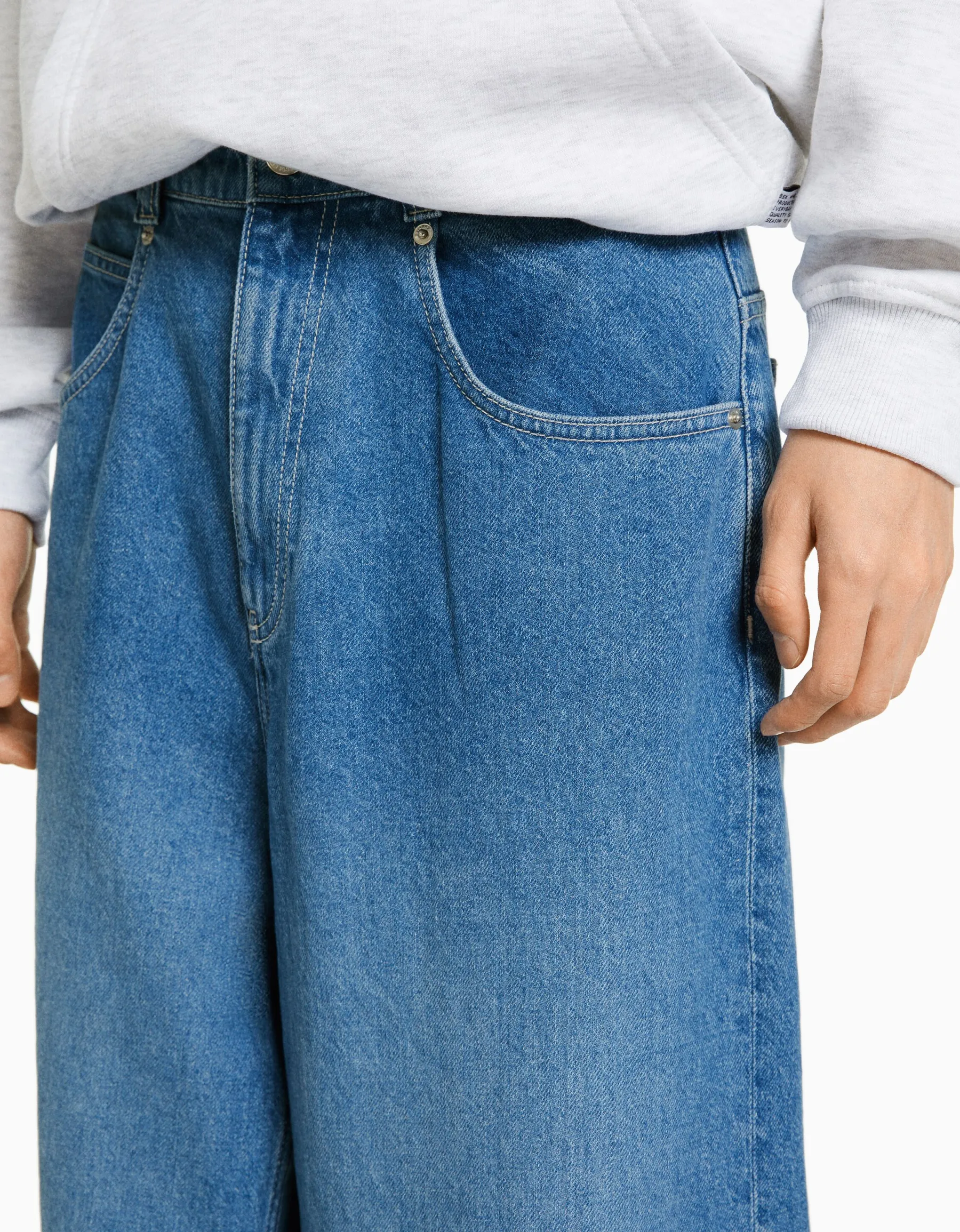 BERSHKA Jean 90’s Rave super baggy Bleu lavé Cheap