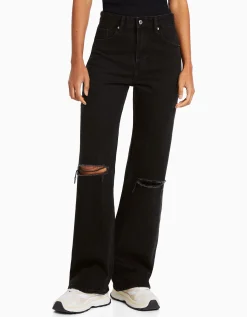 BERSHKA Jean 90’s wide déchiré Bleu Shop