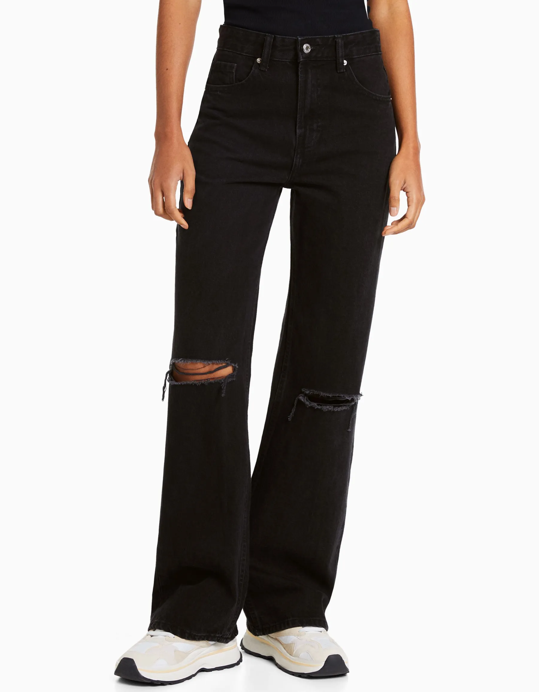 BERSHKA Jean 90’s wide déchiré Bleu Shop