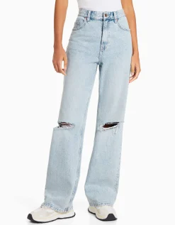 BERSHKA Jean 90’s wide déchiré Bleu Online