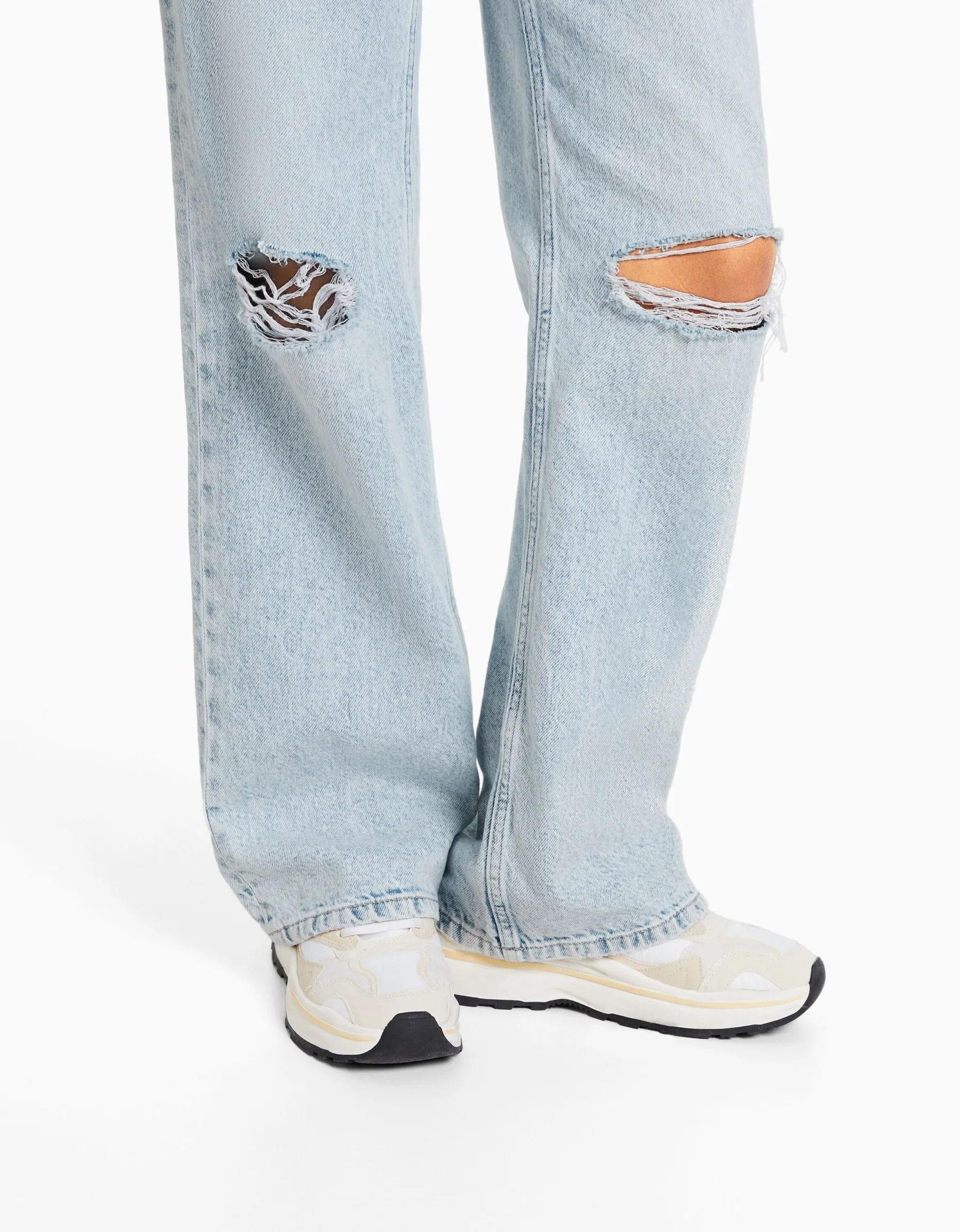BERSHKA Jean 90’s wide déchiré Bleu Online
