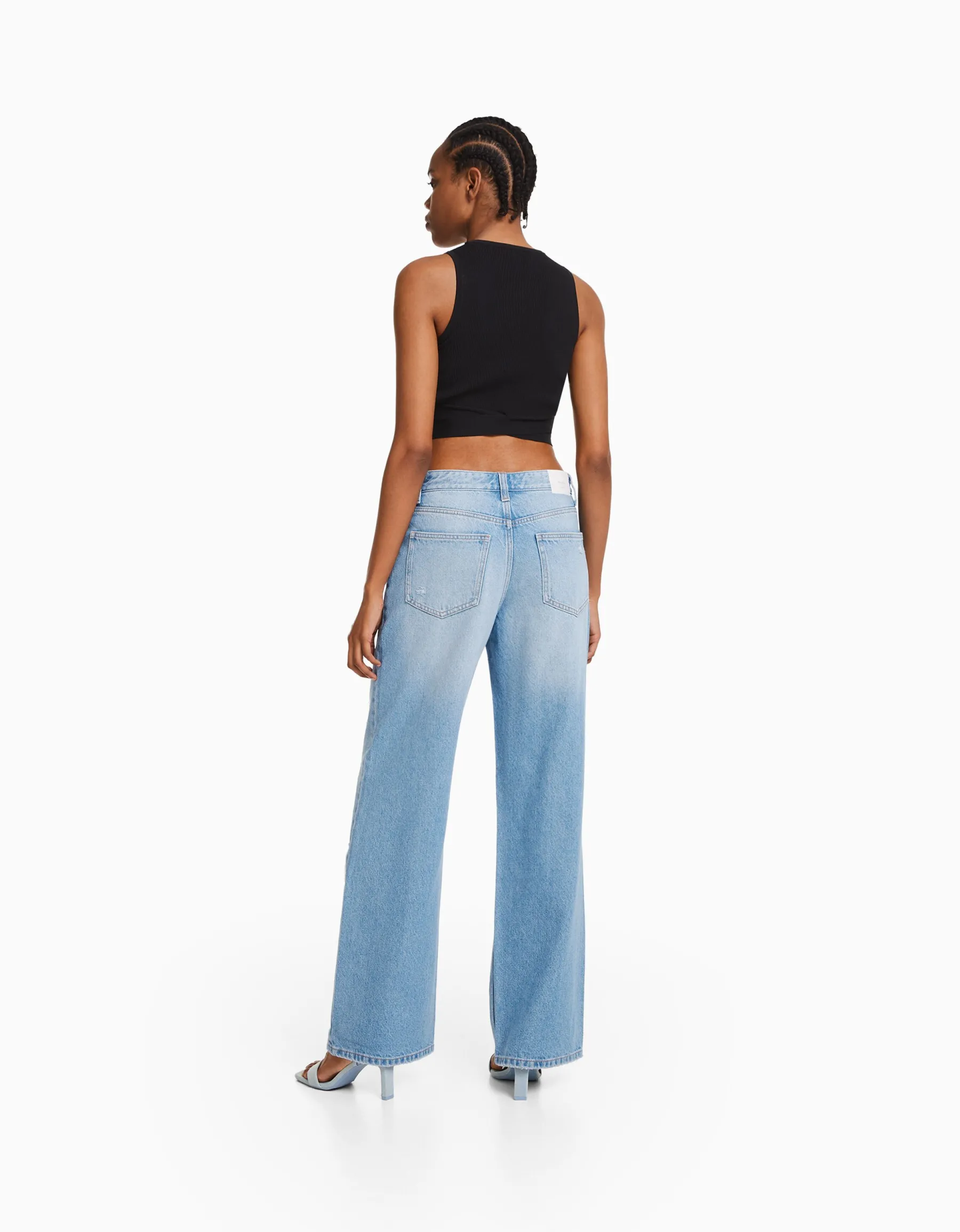 BERSHKA Jean 90’s wide leg déchiré Bleu lavé Discount