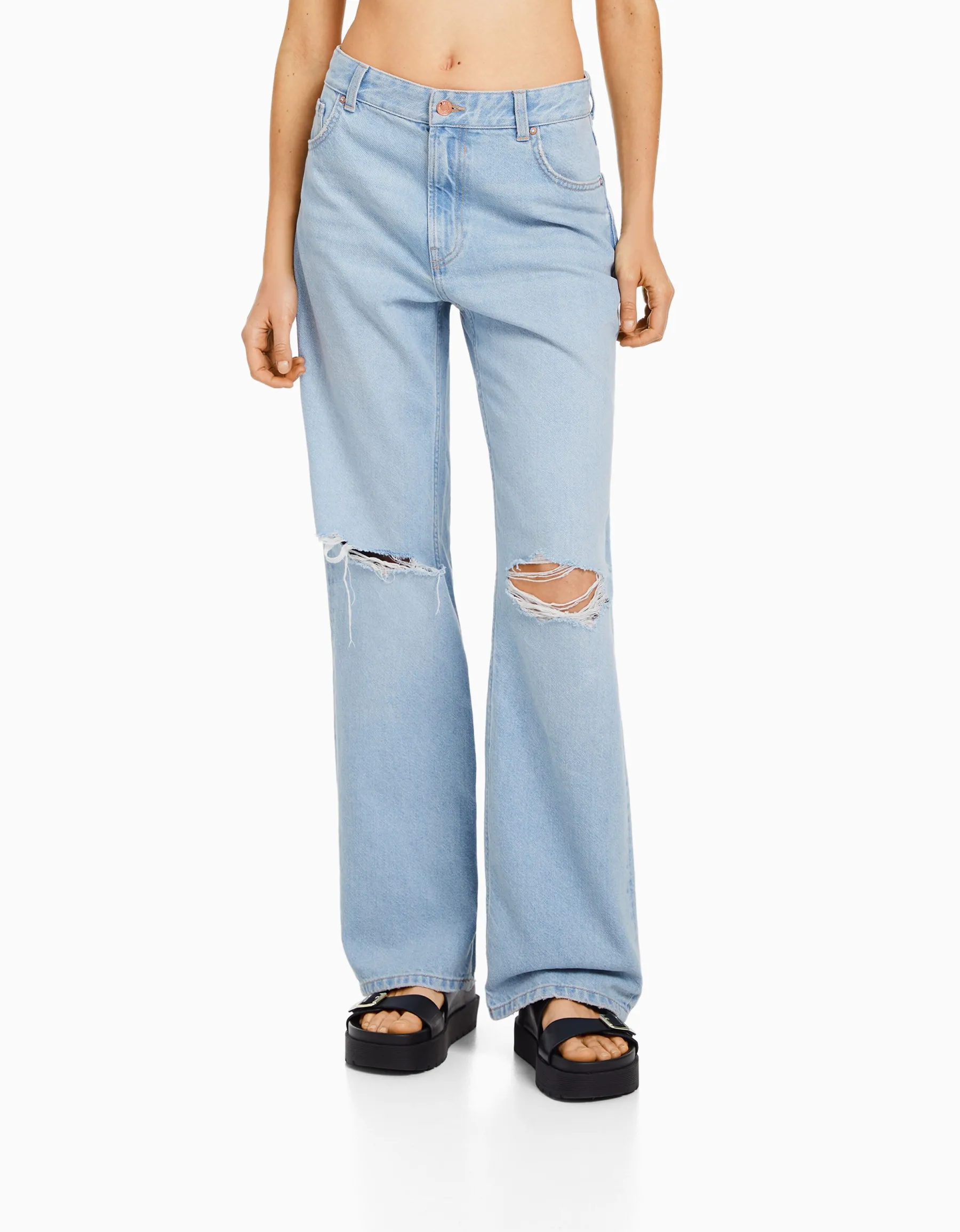 BERSHKA Jean 90’s wide leg déchiré Bleu Best