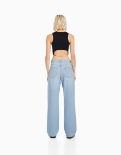 BERSHKA Jean 90’s wide leg déchiré Bleu Best
