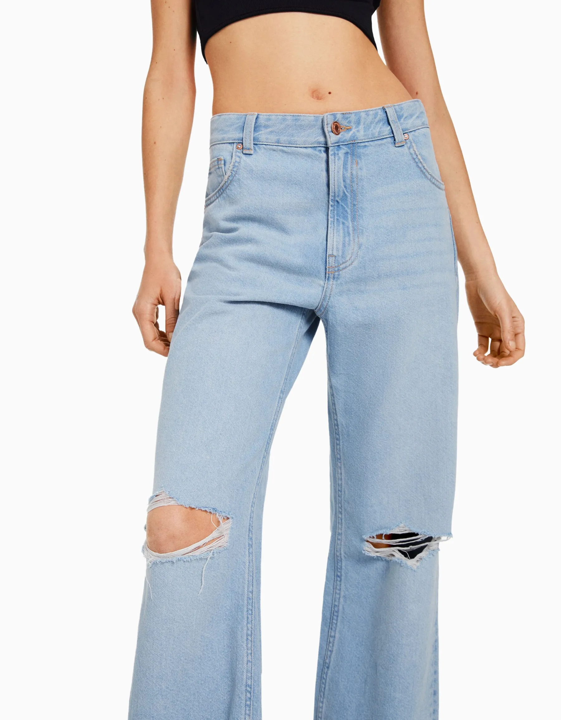 BERSHKA Jean 90’s wide leg déchiré Bleu Best