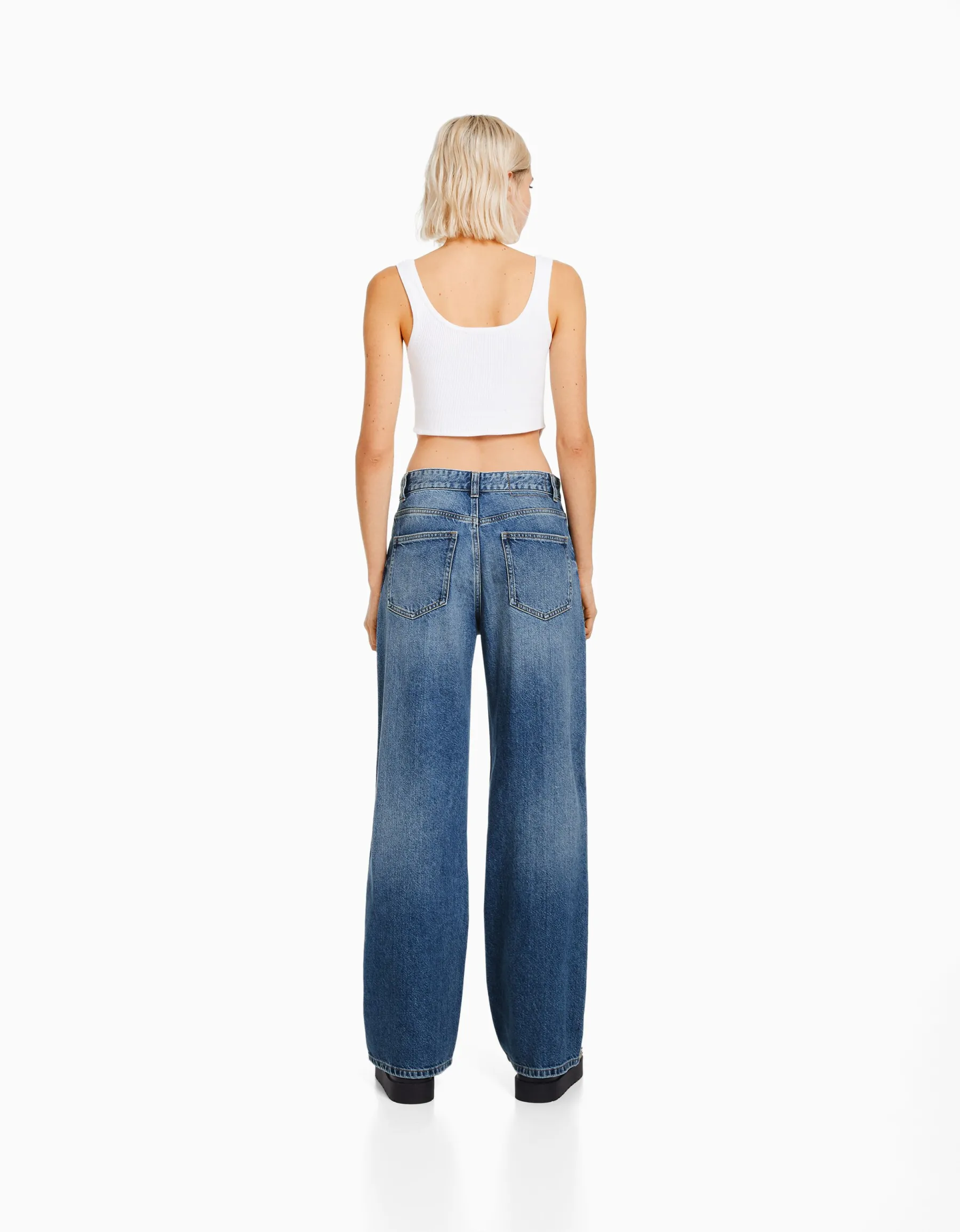 BERSHKA Jean 90’s wide leg déchiré Bleu Fashion