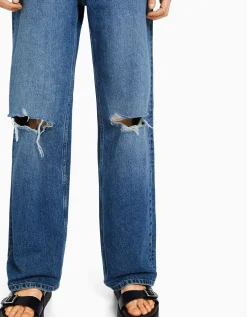BERSHKA Jean 90’s wide leg déchiré Bleu Fashion