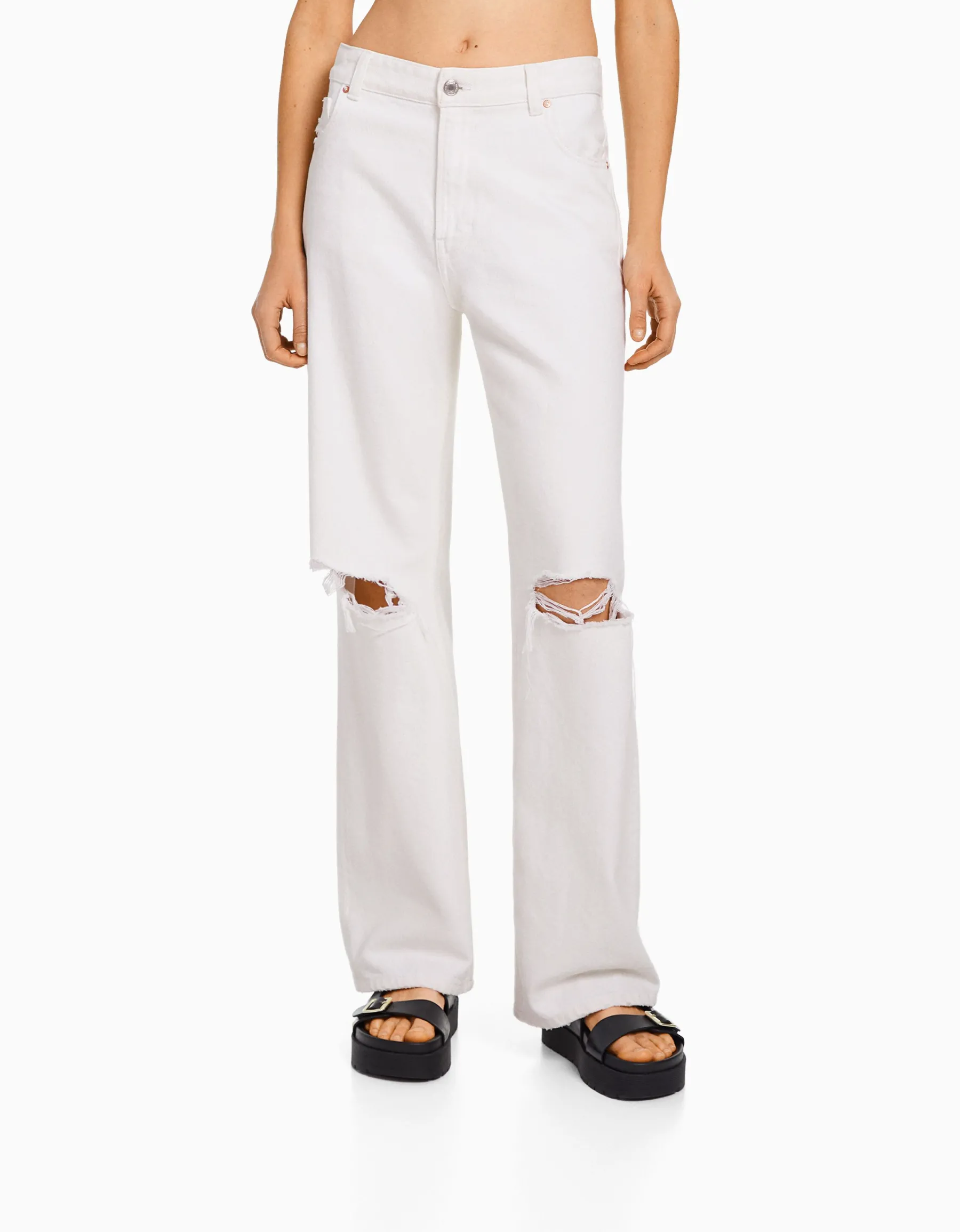 BERSHKA Jean 90’s wide leg déchiré Bleu Clearance