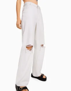 BERSHKA Jean 90’s wide leg déchiré Bleu Clearance