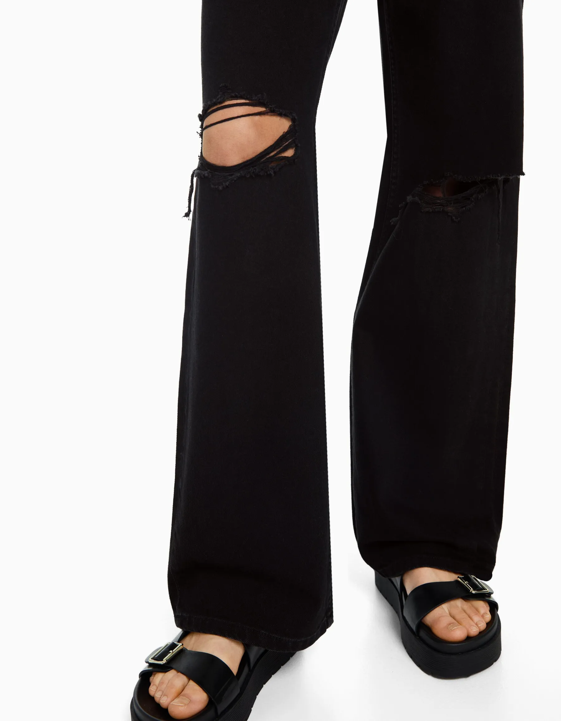 BERSHKA Jean 90’s wide leg déchiré Bleu Cheap