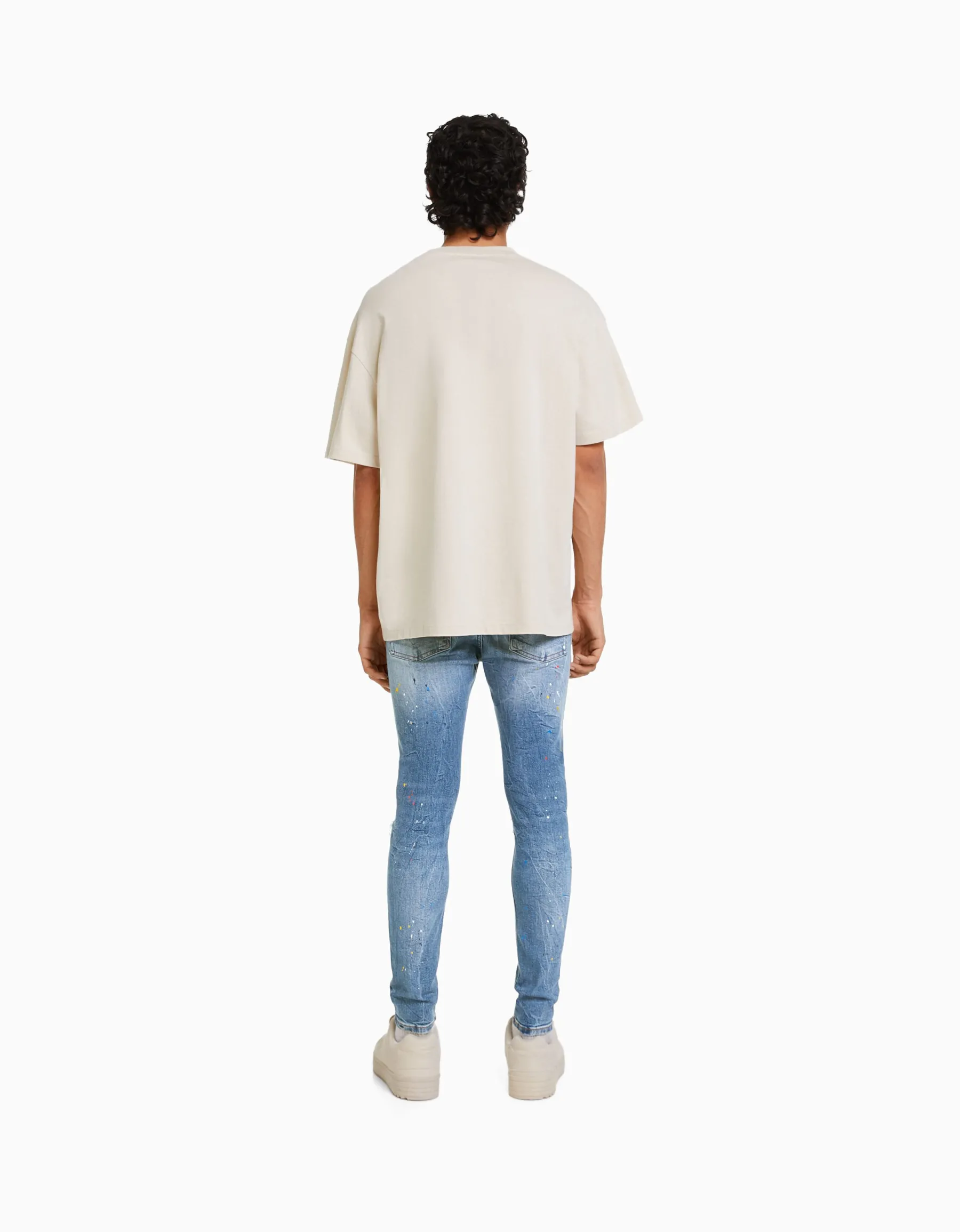 BERSHKA Jean skinny déchirures taches de peinture Bleu lavé Flash Sale