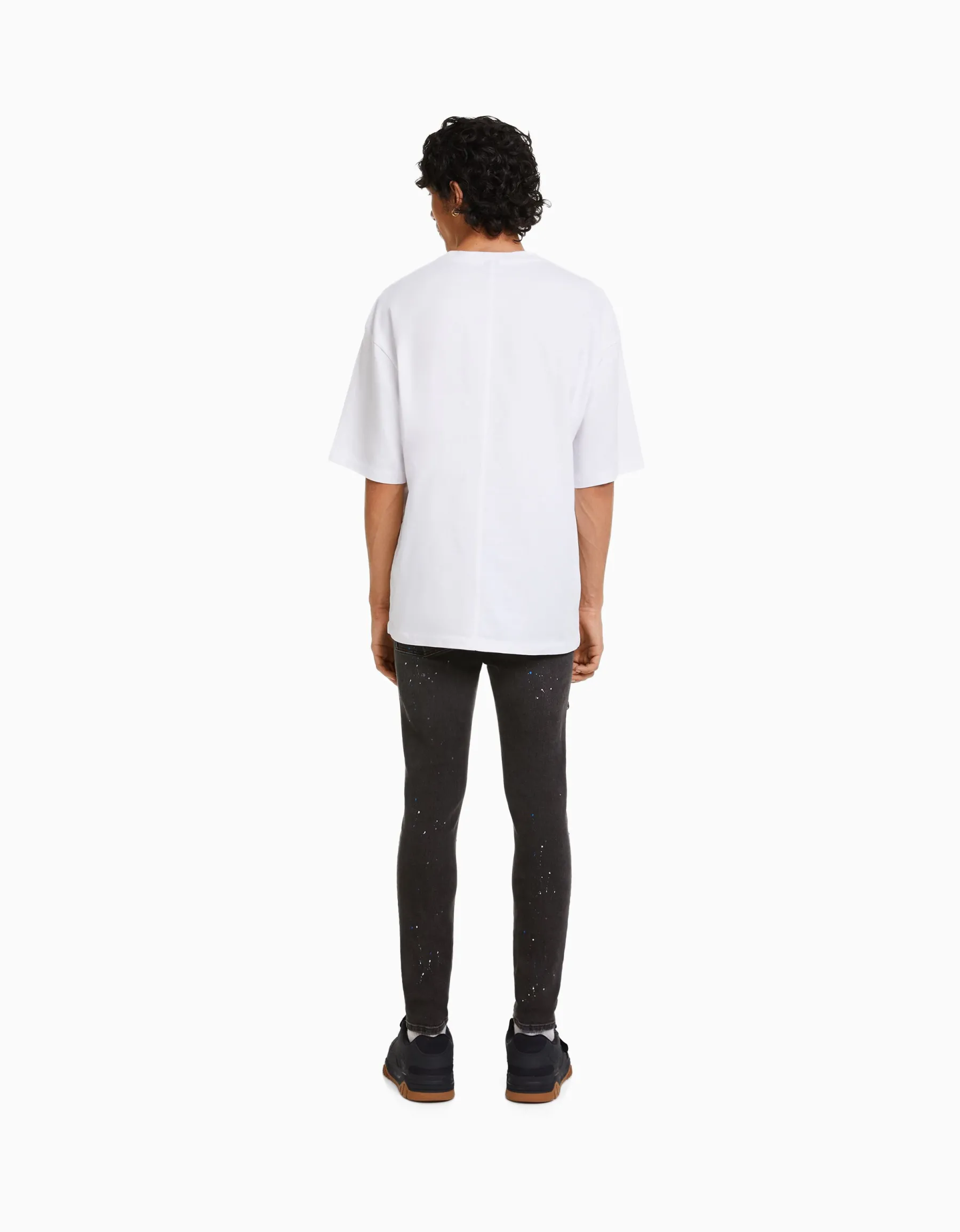 BERSHKA Jean skinny déchirures taches de peinture Bleu lavé Cheap