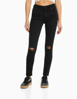 BERSHKA Jean skinny taille basse vintage Bleu Fashion