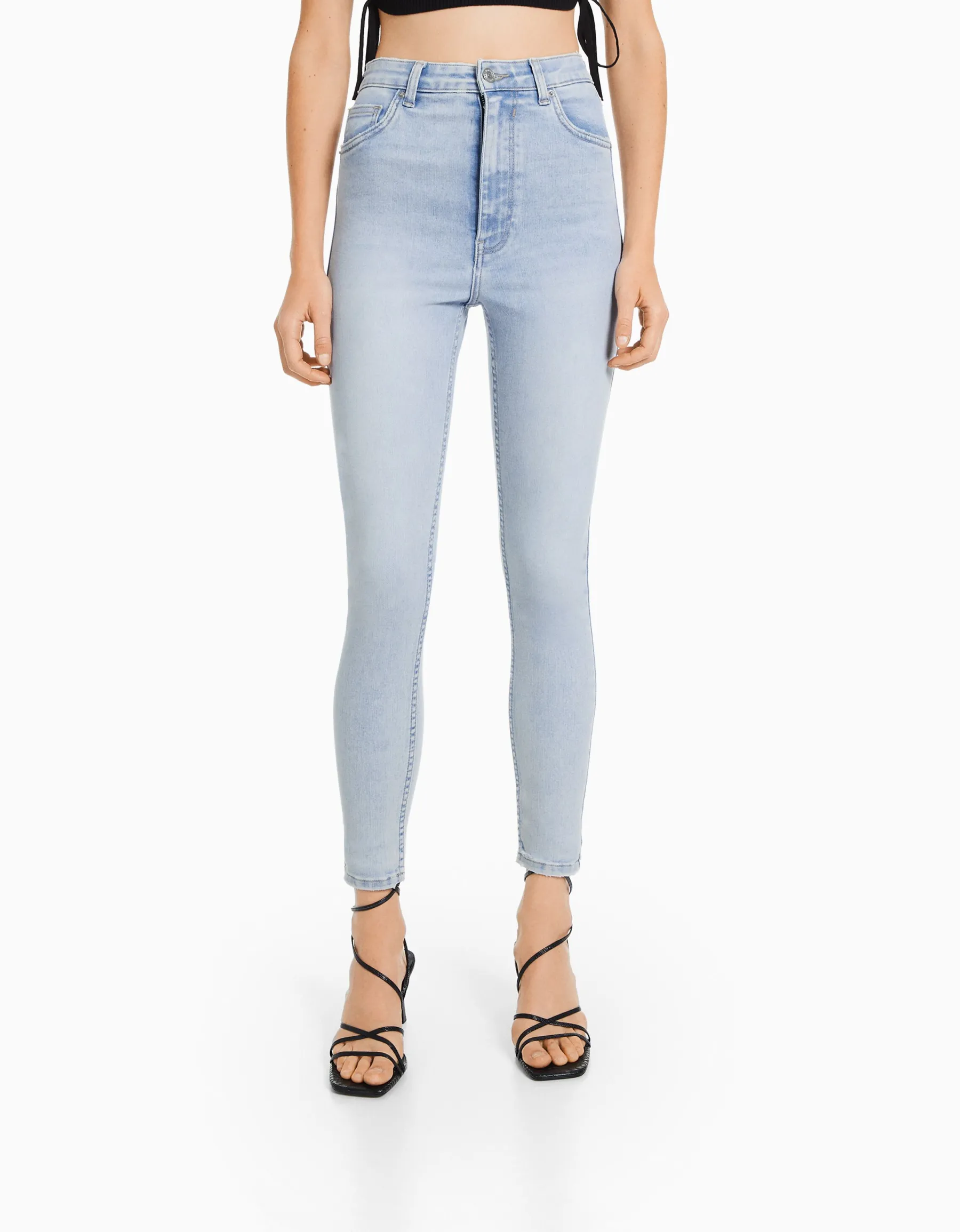 BERSHKA Jean skinny taille haute Bleu Discount