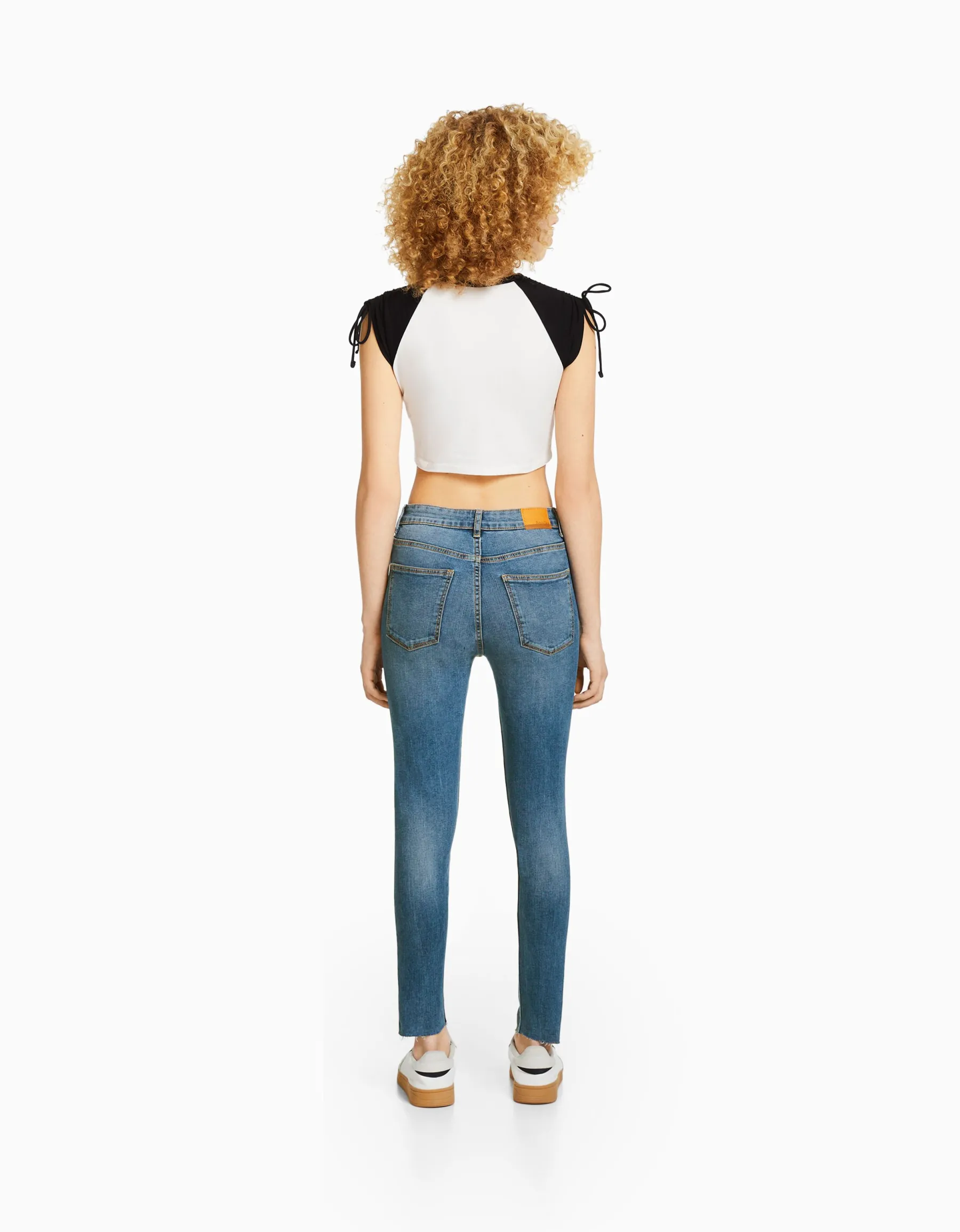 BERSHKA Jean skinny taille haute Bleu Discount
