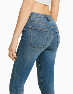 BERSHKA Jean skinny taille haute Bleu Discount