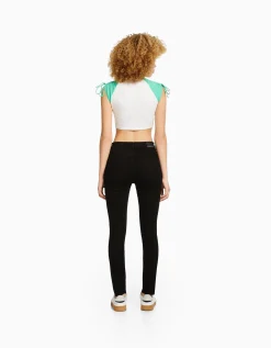 BERSHKA Jean skinny taille haute Bleu Outlet
