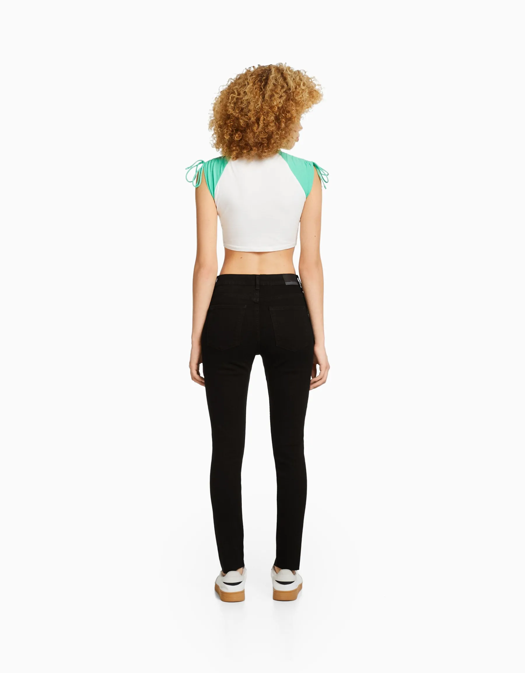 BERSHKA Jean skinny taille haute Bleu Outlet