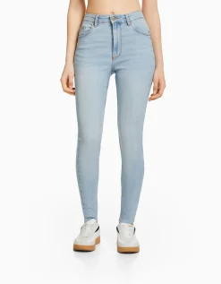 BERSHKA Jean skinny taille haute Bleu Cheap