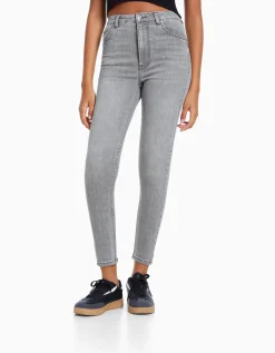 BERSHKA Jean skinny taille très haute Bleu Shop