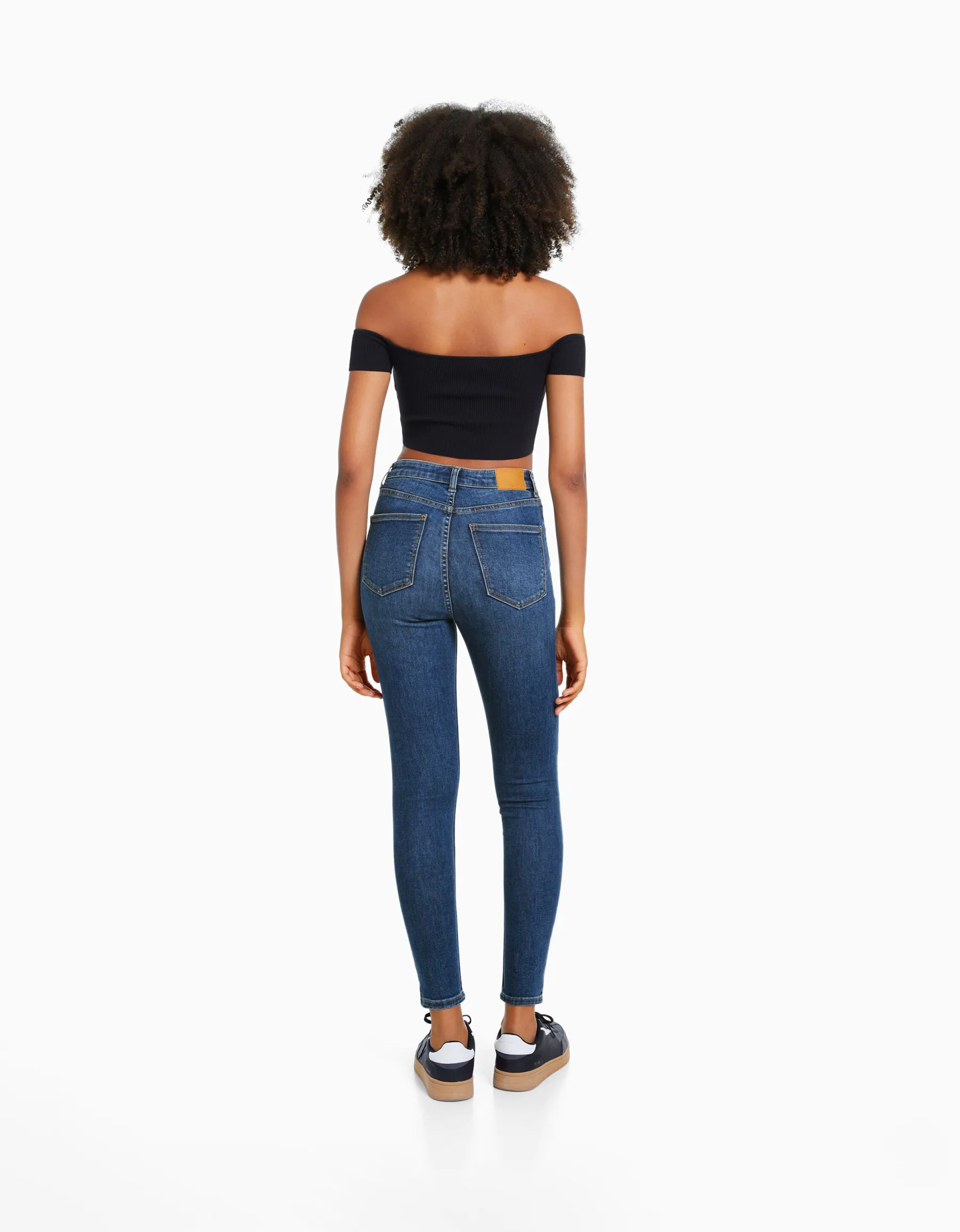 BERSHKA Jean skinny taille très haute Bleu Discount