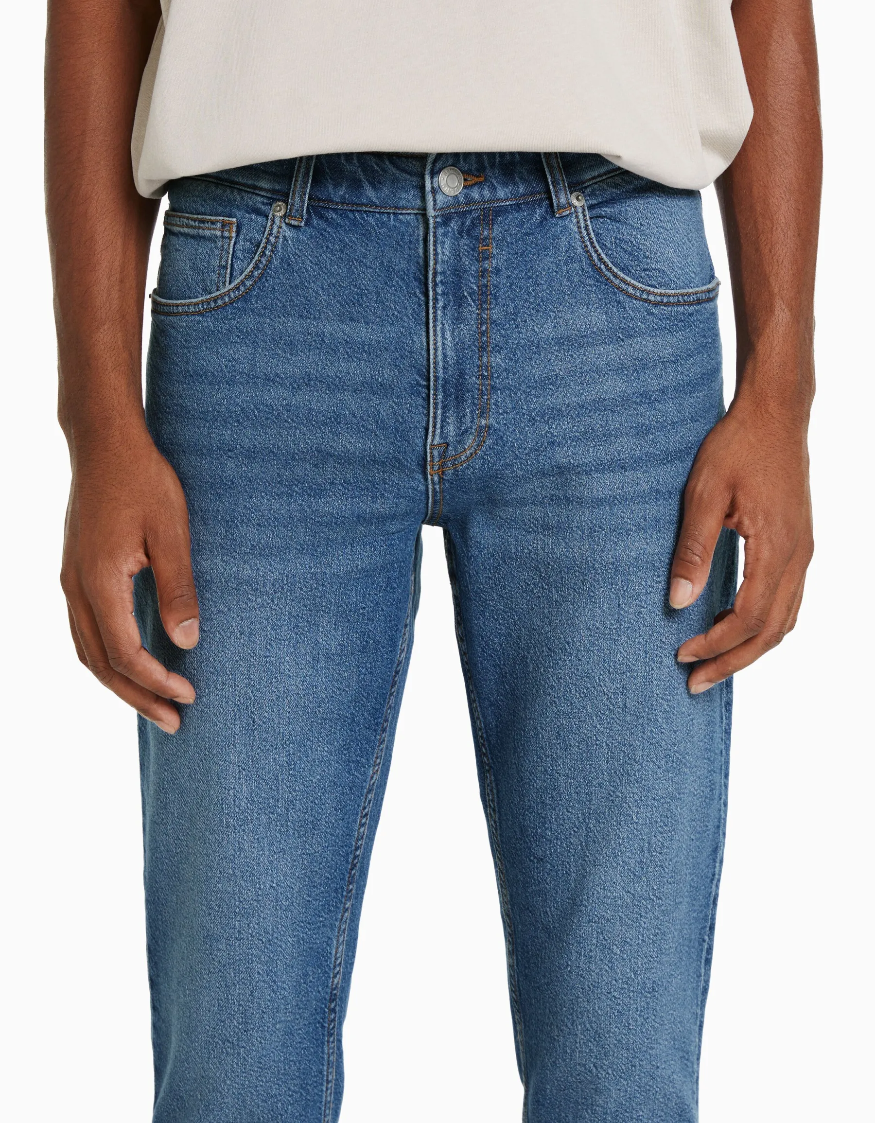 BERSHKA Jean slim Bleu lavé Cheap