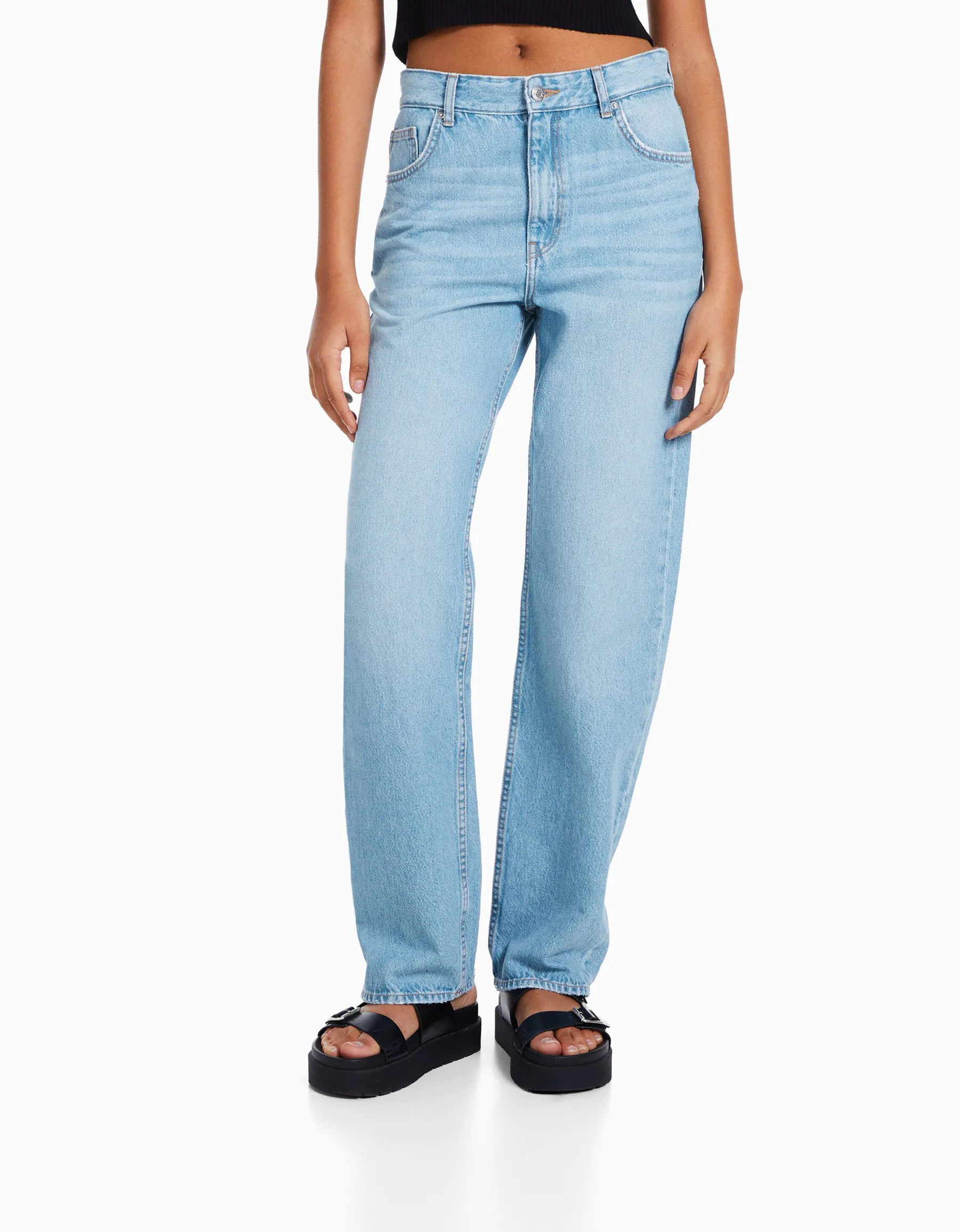BERSHKA Jean straight Bleu clair Flash Sale