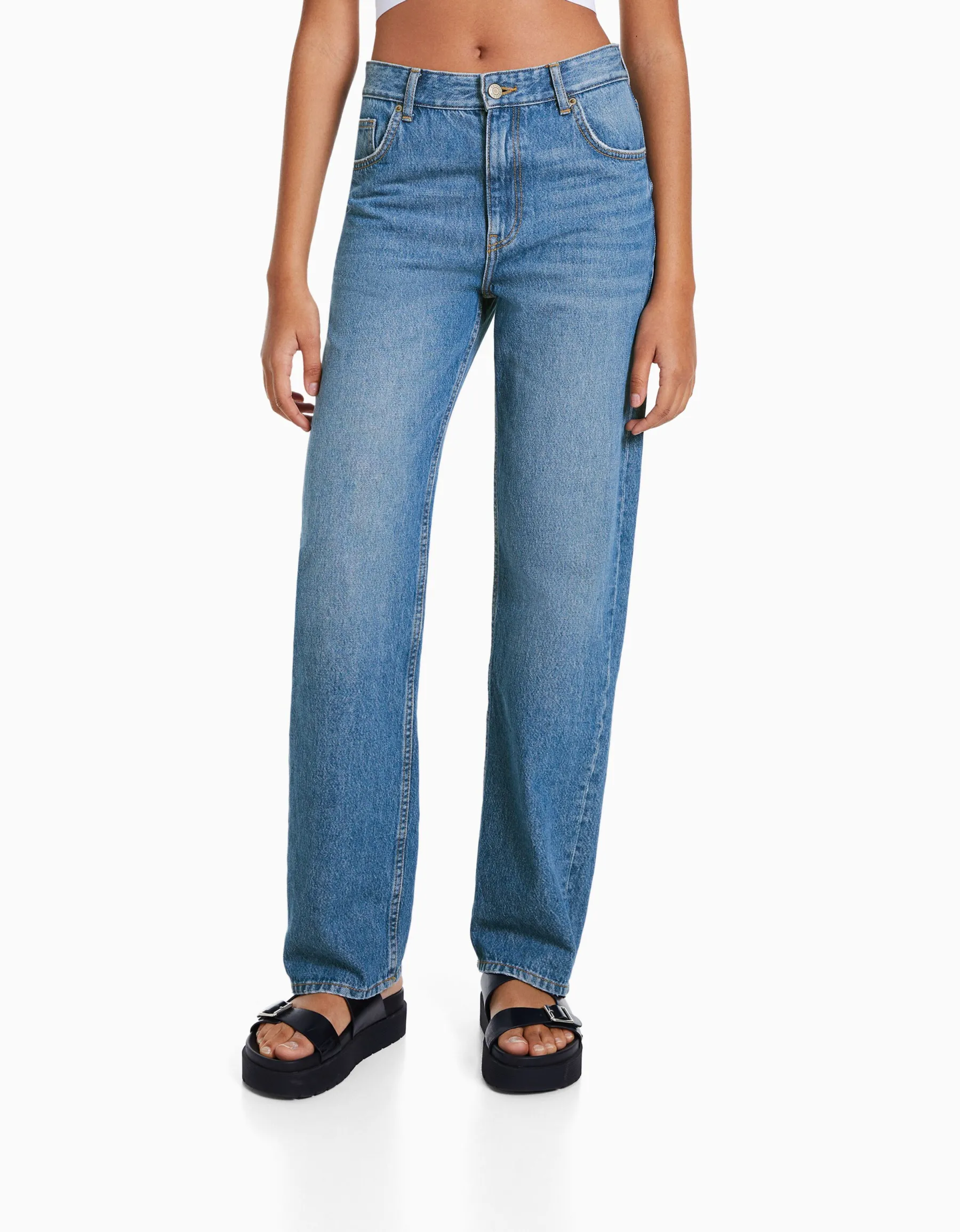 BERSHKA Jean straight Bleu clair Outlet