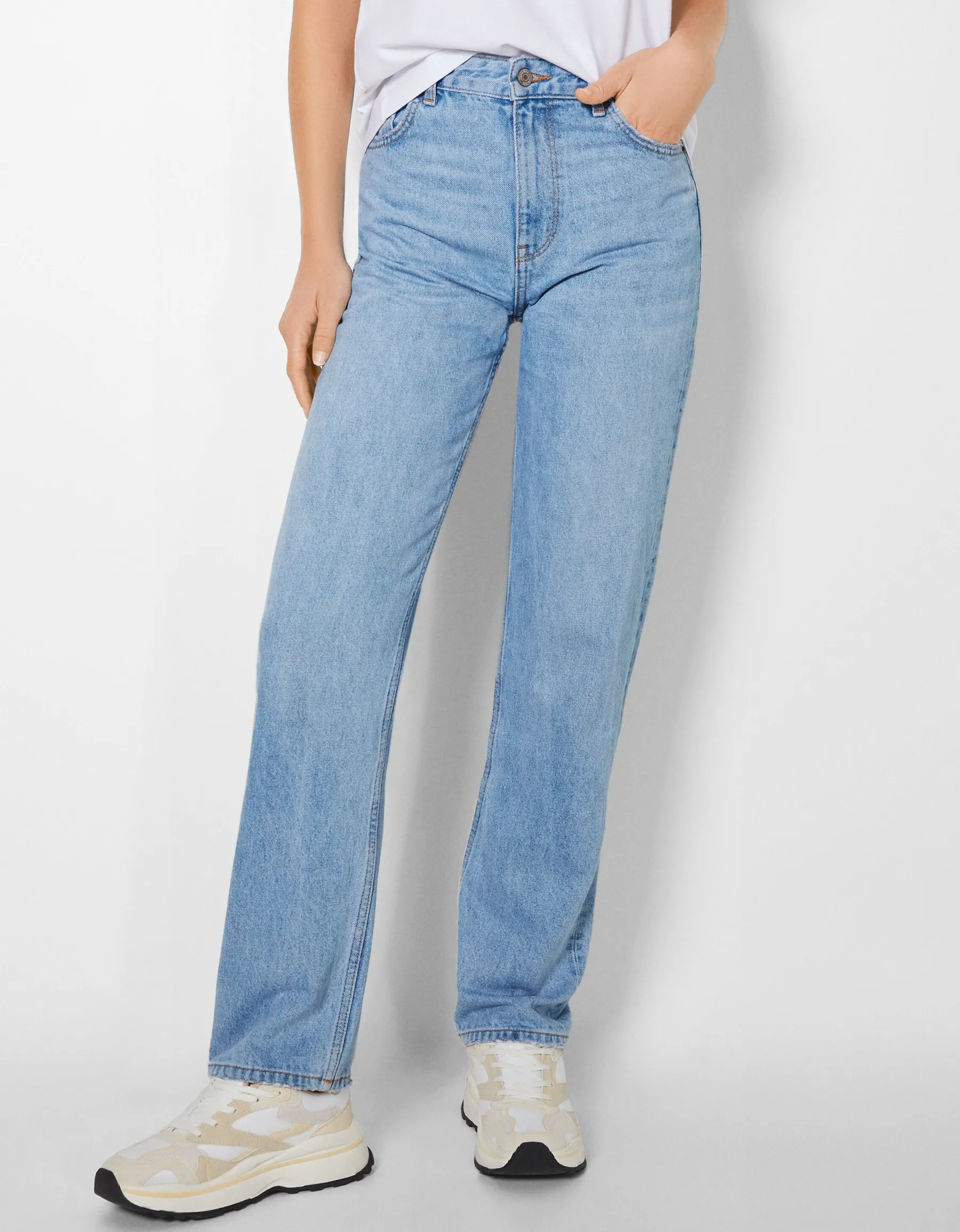 BERSHKA Jean straight Bleu lavé Best Sale