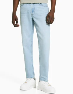 BERSHKA Jean straight style vintage Bleu clair Best Sale