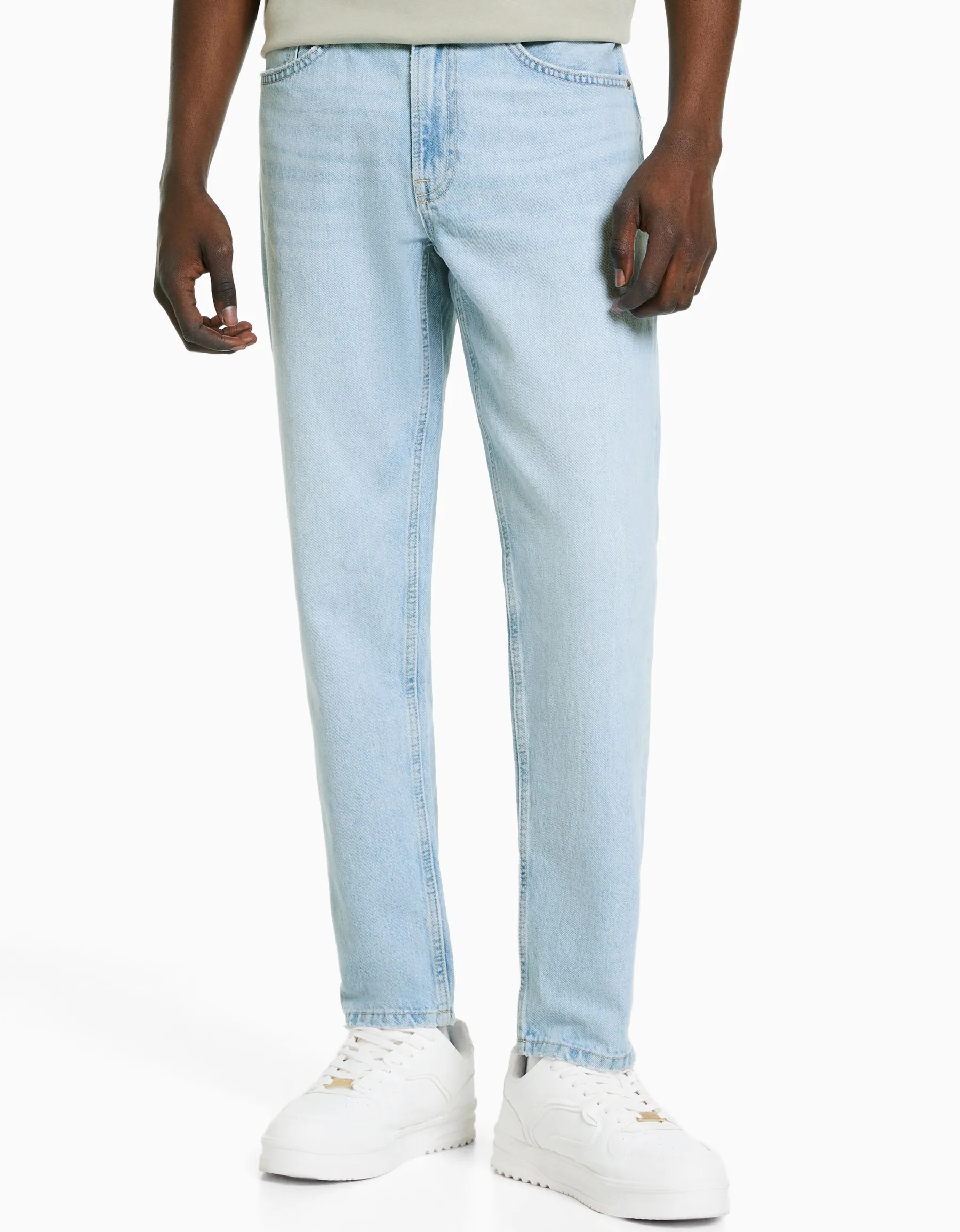 BERSHKA Jean straight style vintage Bleu clair Best Sale