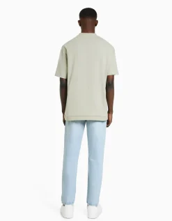 BERSHKA Jean straight style vintage Bleu clair Best Sale