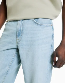 BERSHKA Jean straight style vintage Bleu clair Best Sale