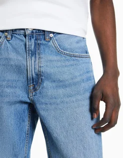 BERSHKA Jean straight style vintage Bleu lavé Cheap
