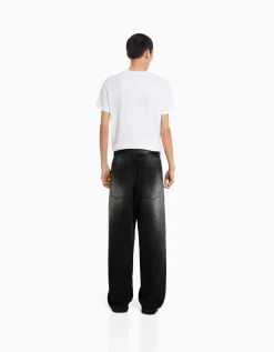 BERSHKA Jean super baggy effet usé Noir Sale