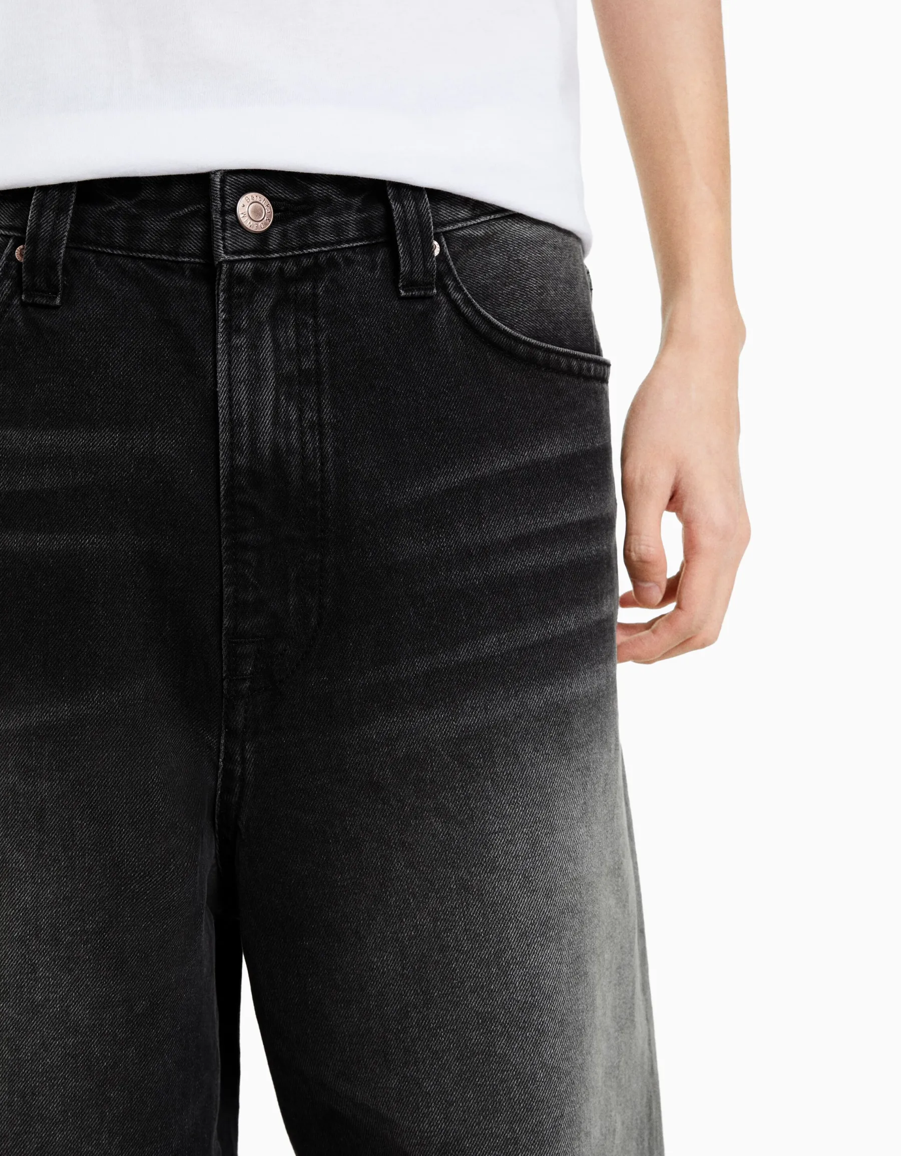BERSHKA Jean super baggy effet usé Noir Sale