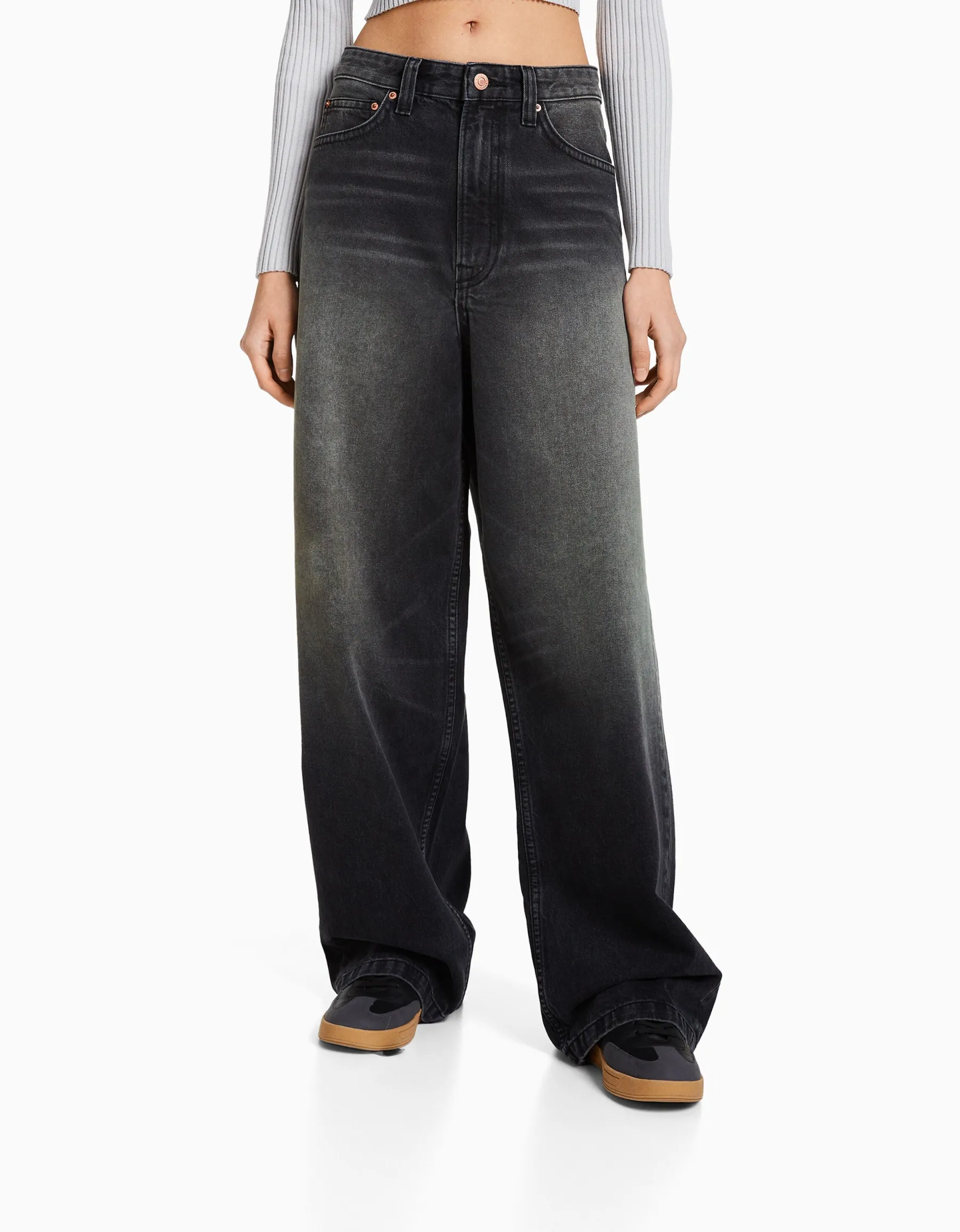 BERSHKA Jean super baggy effet usé Noir Flash Sale