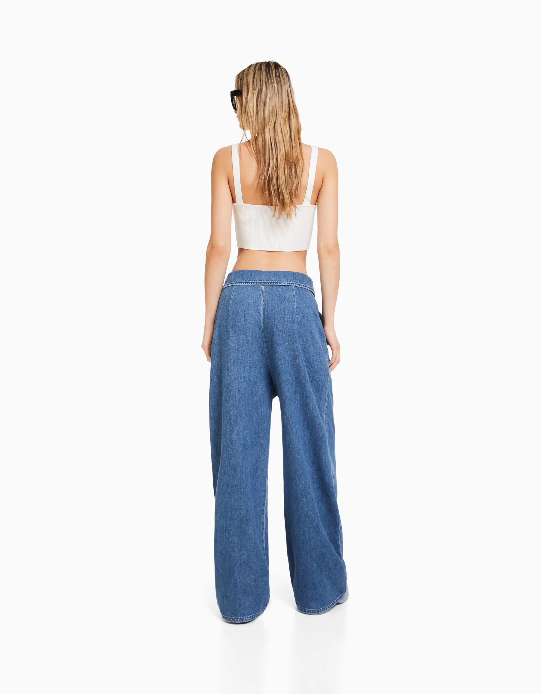 BERSHKA Jean tailoring taille Bleu lavé Hot