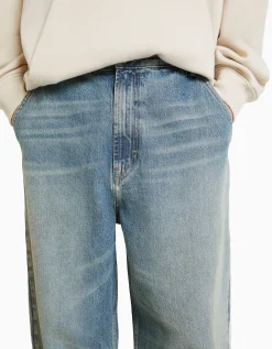 BERSHKA Jean wide skate Bleu lavé Outlet