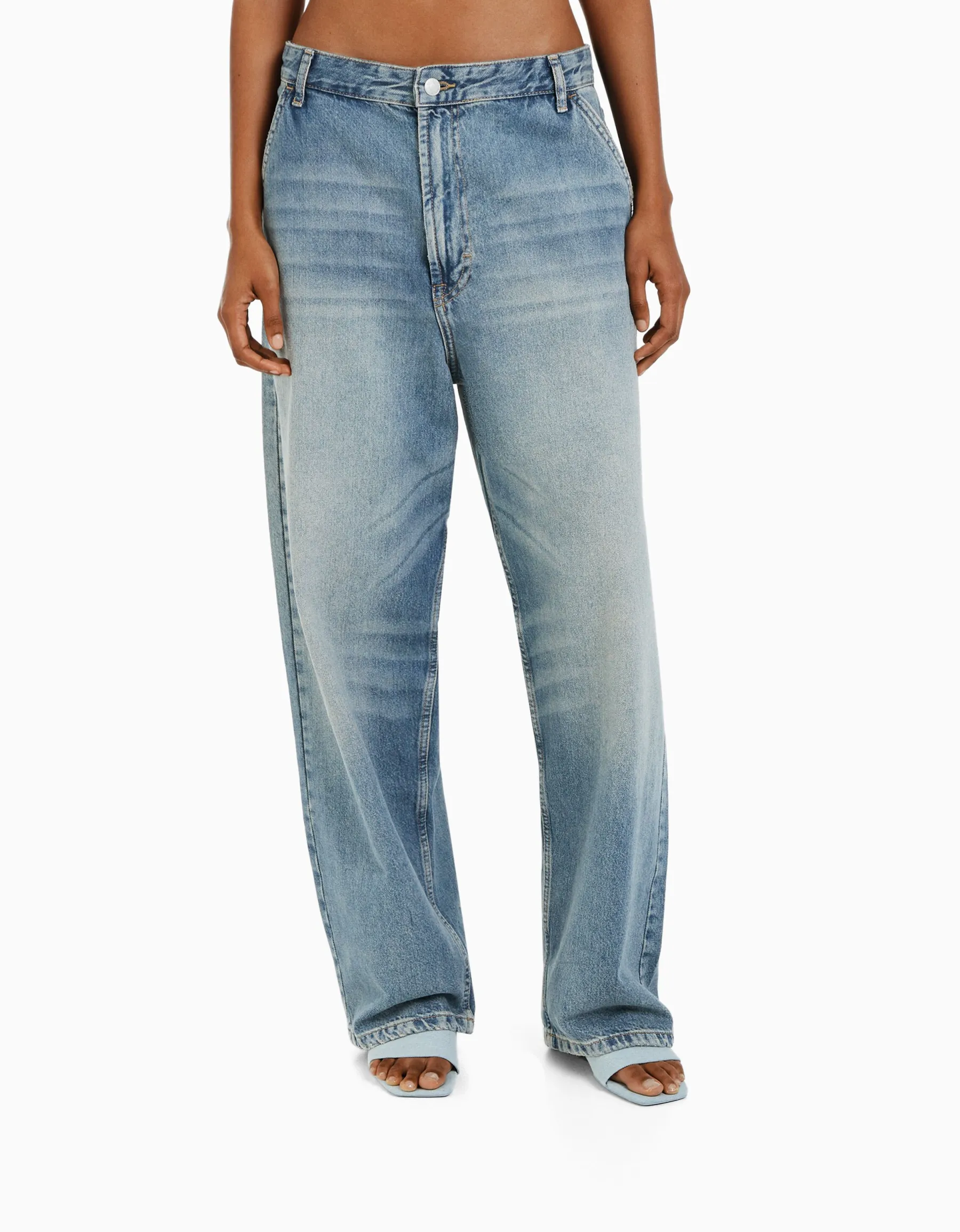 BERSHKA Jean wide skate Bleu lavé Store