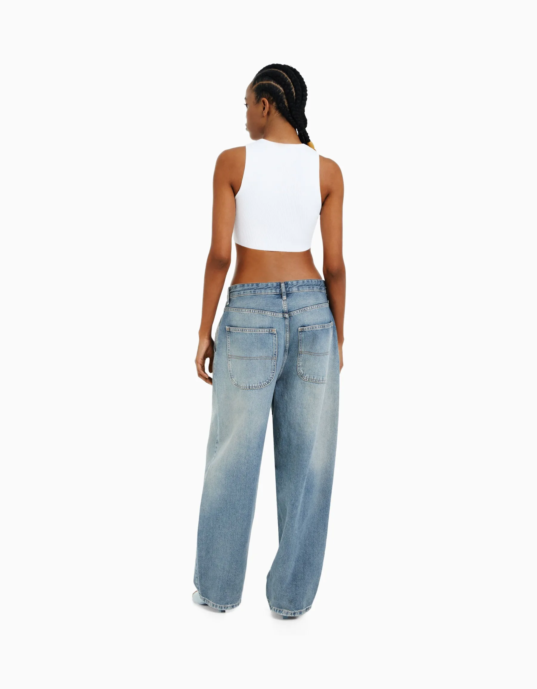 BERSHKA Jean wide skate Bleu lavé Store