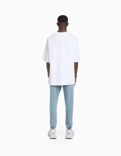 BERSHKA Jeans jogger Bleu lavé Hot